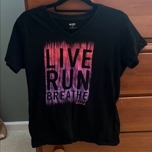 Reebok Black Tee with Pink and Purple Graphic